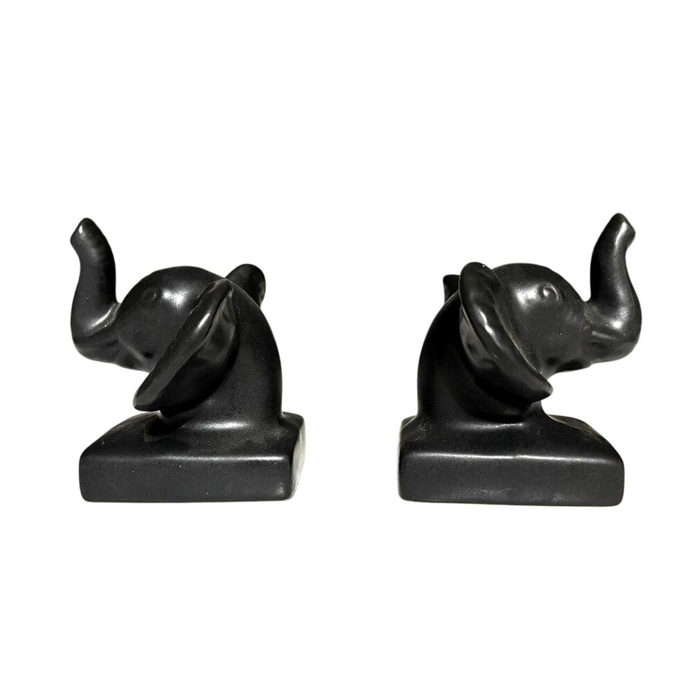 Sophisticated Black elephant set/bookends lightweight sheen minimalist academic